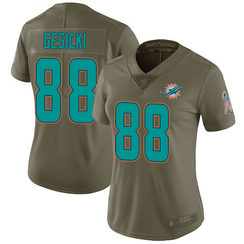 Nike Miami Dolphins #88 Mike Gesicki Olive Women Stitched NFL Limited 2017 Salute to Service Jersey